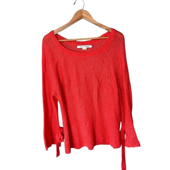 Project x Naadam Open Knit Bell Sleeve Bow Sleeve Sweater - Coral - Picture 3 of 11